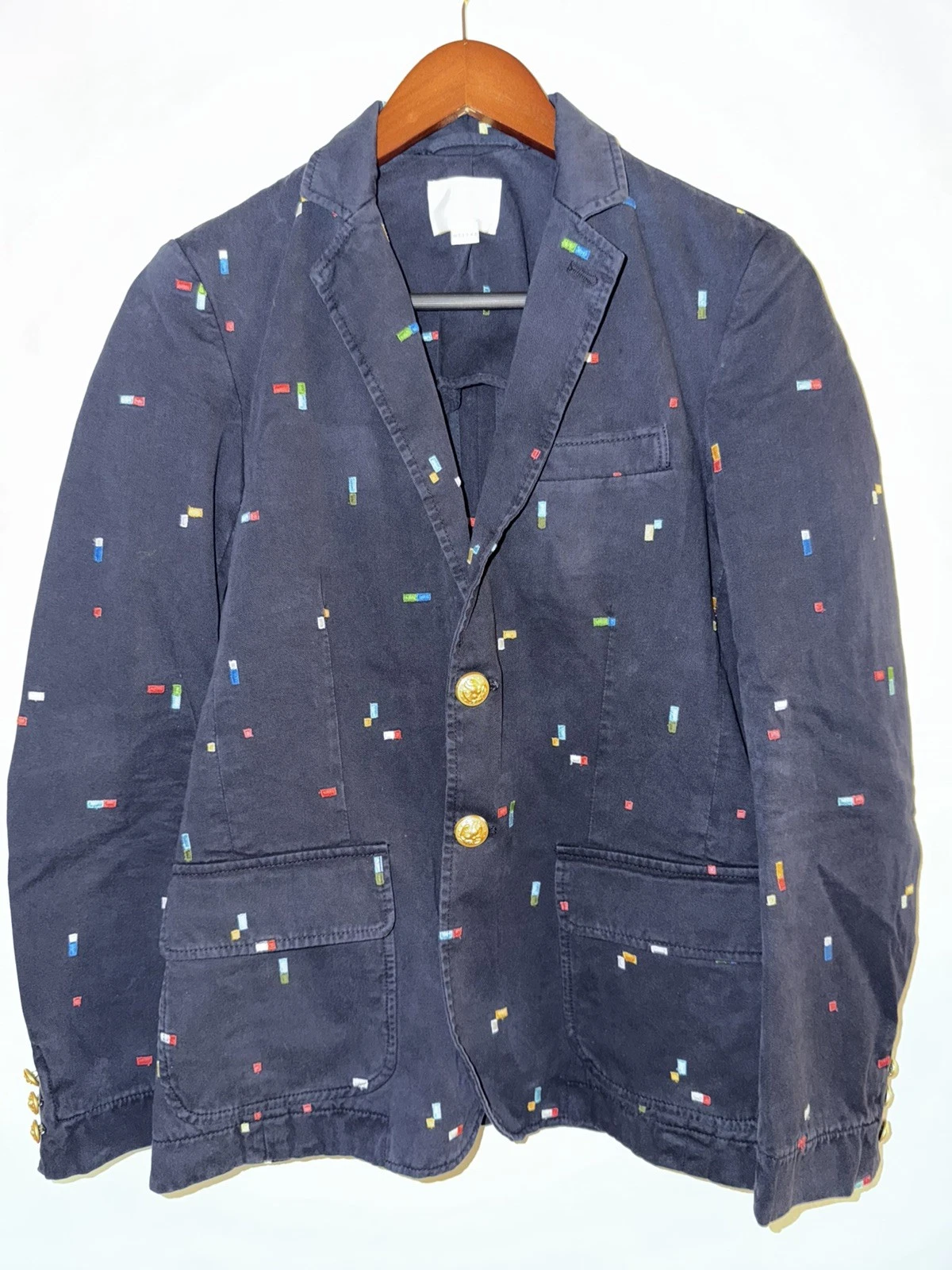 BAND OF OUTSIDERS Navy Blue Broken Rainbow Embroidered Blazer Sz 36 1