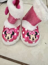 Disney Junior Minnie Mouse Pink Sequin Faux Fur Lined Bootie US 5-6 EU 21-22