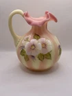 FENTON ART GLASS BURMESE PITCHER HONORING BILL FENTON 56 YRS signed