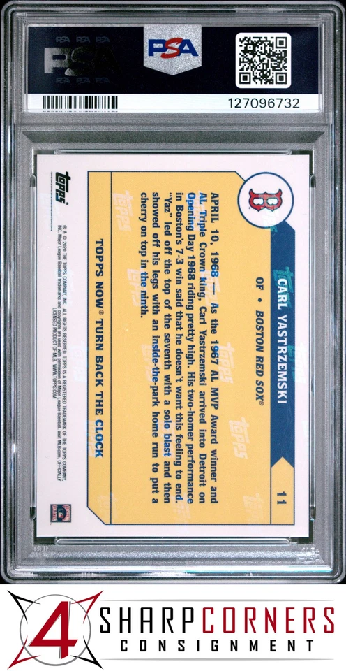 2020 TOPPS NOW TURN BACK THE CLOCK #11 CARL YASTRZEMSKI HOF POP 1 PSA 10 - Image 2 of 3