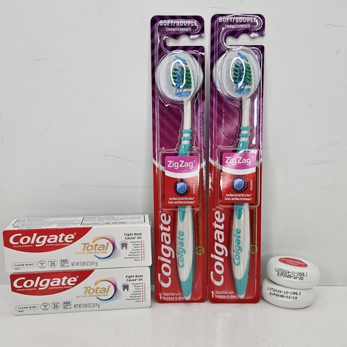 (2) Colgate Zig-Zag Wide Compact Soft Adult Toothbrush w/ Floss & Toothpaste - Picture 4 of 8