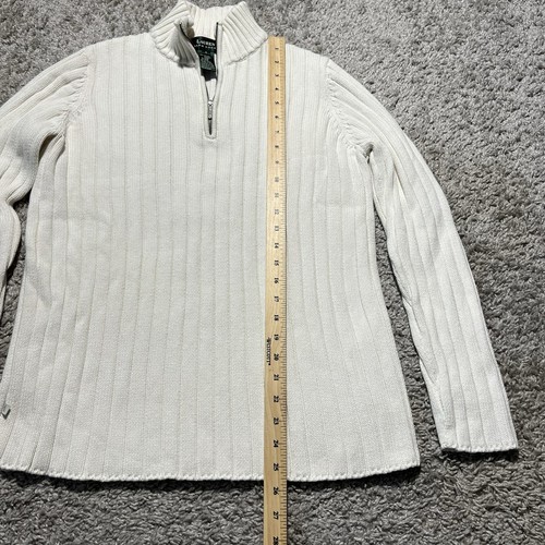 Lauren Ralph Lauren Sweater Small Y2k Ivory 1/4 Zip Cable Knit 100% Cotton - Picture 7 of 7