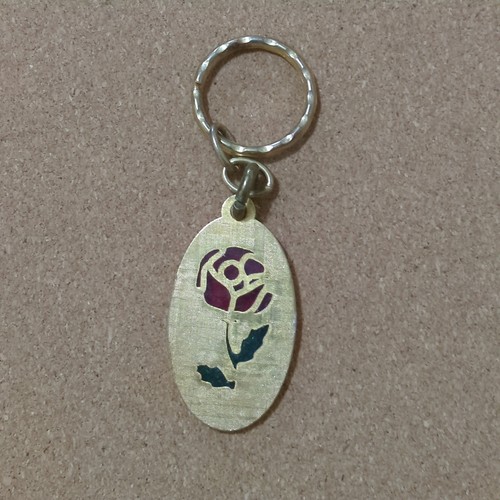 Red Rose Keychain Zipper Pull Purse Accessory Stained Glass Style Gold Tone - Picture 2 of 3