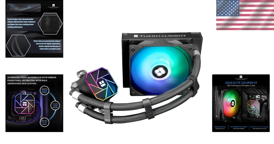 Efficient Aqua Elite 120 V3 Liquid CPU Cooler - RGB Sync & Low Noise Operation - Image 2 of 4
