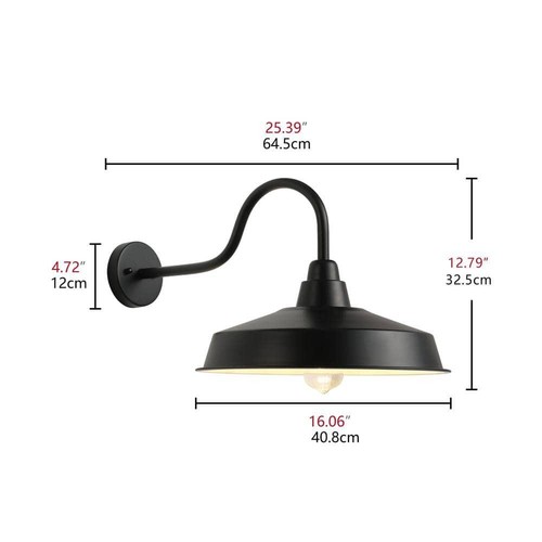 Modern 16 in. 1-Light Black Exterior Indoor/Outdoor HardwiredGooseneck Barn Wall - Picture 2 of 9