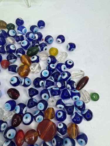 Handmade Blue Evil Eye Glass Beads Bulk Lot 8.6 Oz - Picture 4 of 6