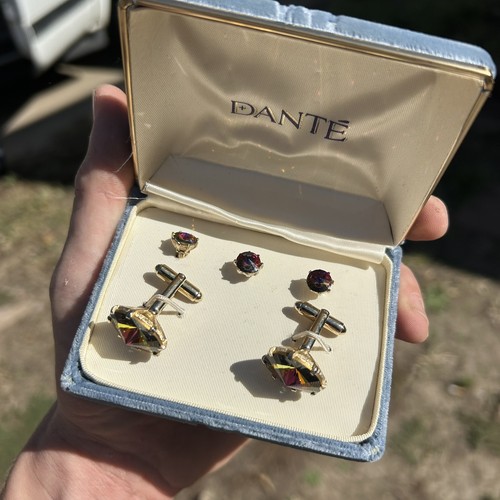 VINTAGE "DANTE" MANSCHETTENKNÖPFE UND KRAWATTENNADEL SET MIT RIVOLI GLAS? mit Originalkarton! - Bild 7 von 8