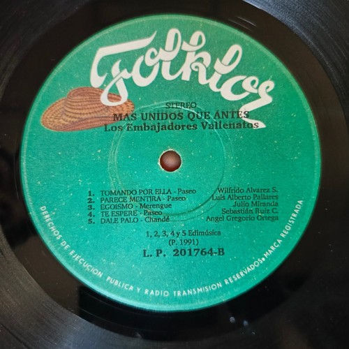 Los Embajadores Vallenatos ‎– Mas Unidos Que Antes [1991] Vinyl LP Vallenato - Picture 3 of 4