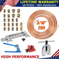 25Ft 3/16" Copper Coated Brake Line Kit + Double Flaring Tool Kit + 22 Fittings