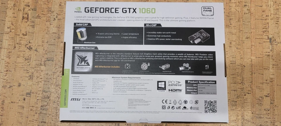 Tarjeta de gráficos MSI NVIDIA GeForce GTX 1060 3GB GDDR5 (GTX10603GTOC) Foto 2 de 4