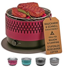 SOUK ONE Tischgrill mit Aktivbelüftung Rot Holzkohlegrill m. Lüfter BBQ Outdoor