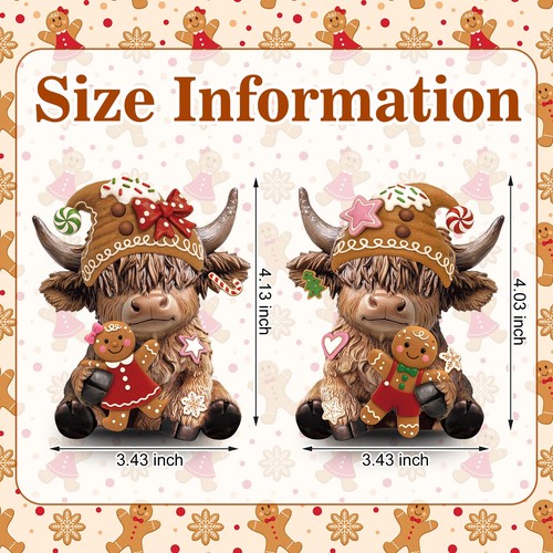 2 Pcs Highland Cow Figurines Christmas Gingerbread Man Highland Cow Gnomes Sc... - Picture 3 of 6