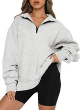 BLENCOT Women Half Zip Oversized Sweatshirts Long Sleeve Solid Medium, Gray