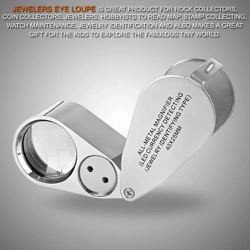 40X Lupa Joyeros Joyería Lazo Moneda Lupa Luz Bolsillo LED Lupa - Imagen 3 de 8