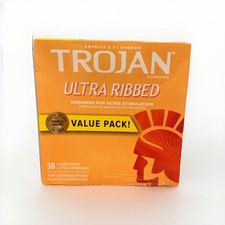 Trojan Ultra Ribbed 36 Lubricated Latex Condoms 06/2028 Value Pack - NEW Sealed