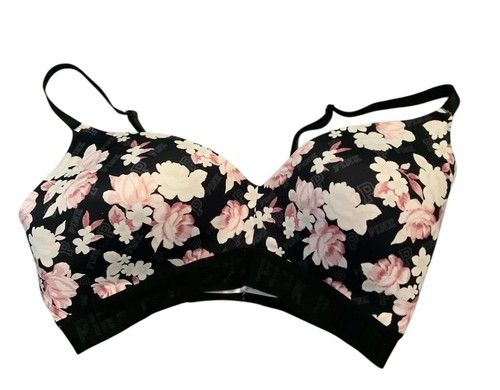 Victoria's Secret Push-up-BH schwarz & pink Blumenmuster überall getragen Gr. 36DDD - Bild 3 von 4