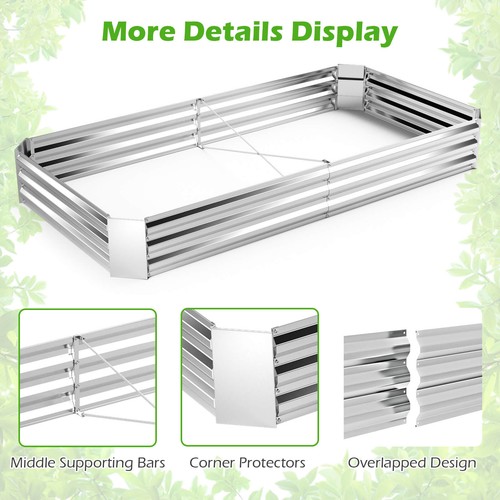 Galvanized Raised Garden Bed Heavy-Duty Elevated Rectangle Plant Box 8 x 4 x 1FT - Picture 6 of 10