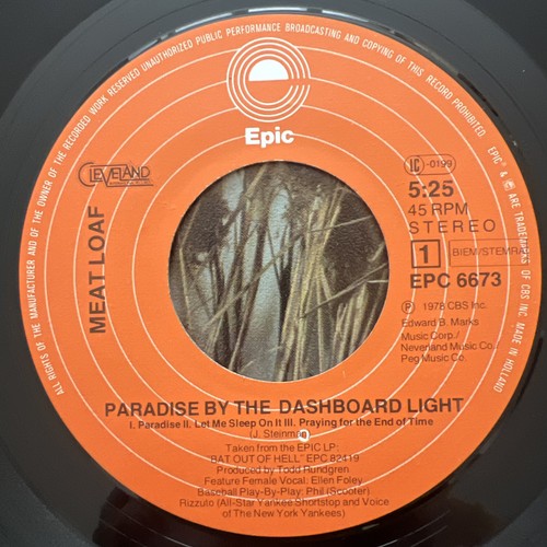 Meat Loaf - Paradise By The Dashboard Light 7'' Vinyl IMPORT TESTED NM/EX VIDEO - Picture 4 of 8