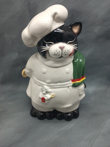 Vintage Ceramic Black Cat Chef W/ Mouse & Spoon Cookie Jar: - Picture 6 of 14