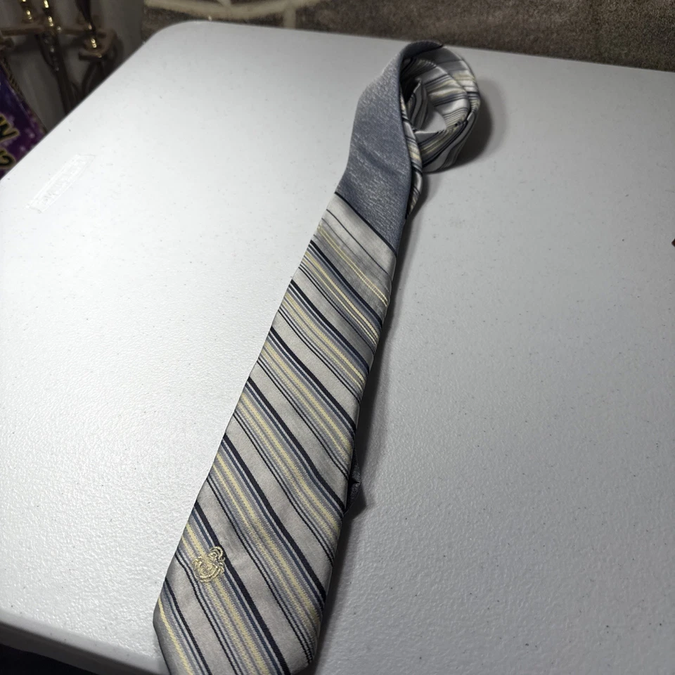 Corbata Via Re Para Hombre Poliéster Rayas Plata Diseño Icono Excelente Estado Foto 3 de 4