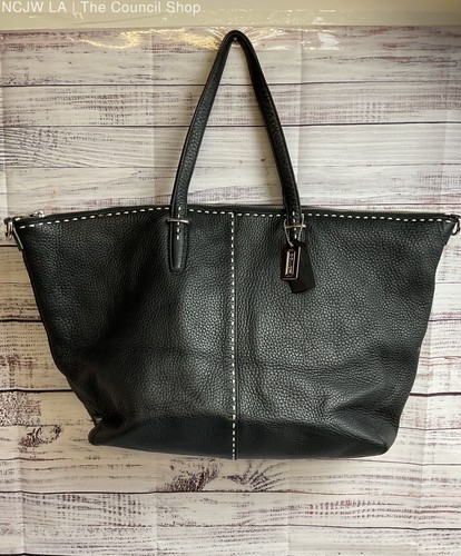 Coach 27955 Large 22" Bleecker Tote Bag with Silver Hardware and White Stitching
