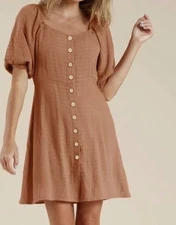 Rylee + Cru  Large  Bardot Dress Sand Stripe Stylish Summer Wear Terracotta