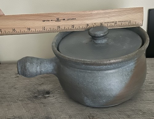 Walter & Dorothy Auman Seagrove Pottery NC Blue Bean Pot w/Lid & Handle Signed - Picture 11 of 13