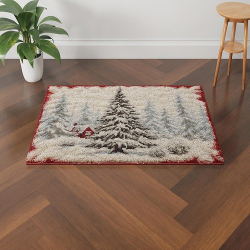White Snow Christmas Pine Tree Latch Hook Rectangle Rug Kits for Adults Needl... - Picture 3 of 8