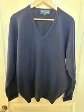 Moorfield Men’s V-Neck 100% Cashmere Navy Sweater Made In Scotland Size Large