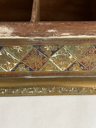 Vintage Brass Cigarette Jewelry Box Multi Colored Enameled Wood 7x6 - Picture 7 of 10