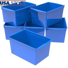 Wide Plastic Book Bins Kids Paper Storage 6-Pack Organizational Solution Blue US