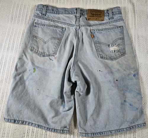 Vintage Levi’s 550 Jeans Shorts Herren 34* Relaxed Fit Blau Denim Light Wash Lackiert