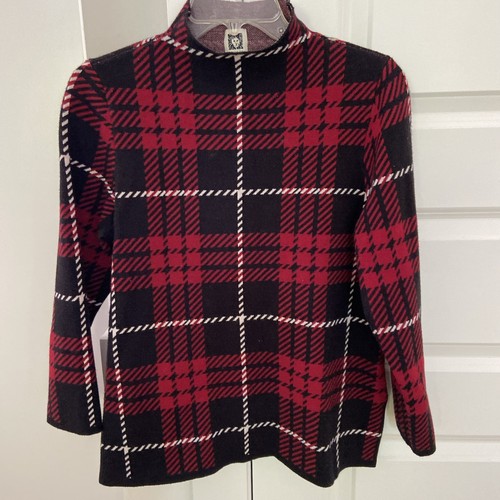 Anne Klein fashion Mock Neck Wine/White/Black Tight Knit Sweater Sz Small - Picture 2 of 8