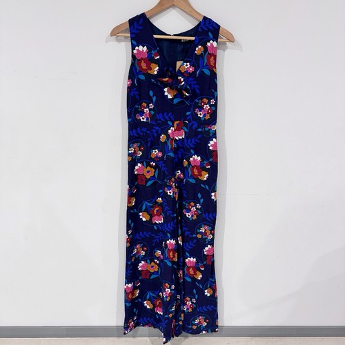 Mono Revival Azul Marino Floral Pierna Ancha Talla 8 Sin Mangas Cuello en V Bolsillos Nuevo con Etiquetas - Imagen 17 de 18