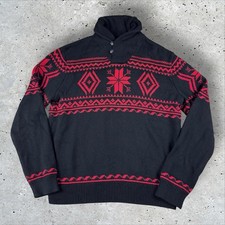 POLO Ralph Lauren Fair Isle Snowflake Nordic Shawl Sz L Chunky Knit Sweater