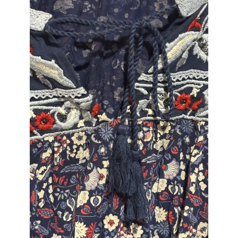 Top borla borlada floral azul América vintage para mujer 3X campesino boho hippie Foto 3 de 4