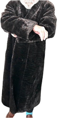 Vintage 80s Retro Monterey Fashions Faux Fur Black Cruella Trench Coat Large - Picture 5 of 5