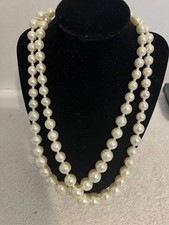 Necklace Vtg 2-Strand Faux Pearl Marked HONG KONG - Graduated/White - 22 23"