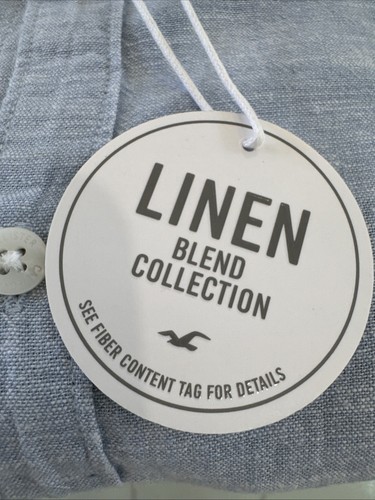 Hollister Shirt Men LARGE Button Down Long Sleeve Linen Blend MSRP $44.95 Blue - Picture 14 of 14