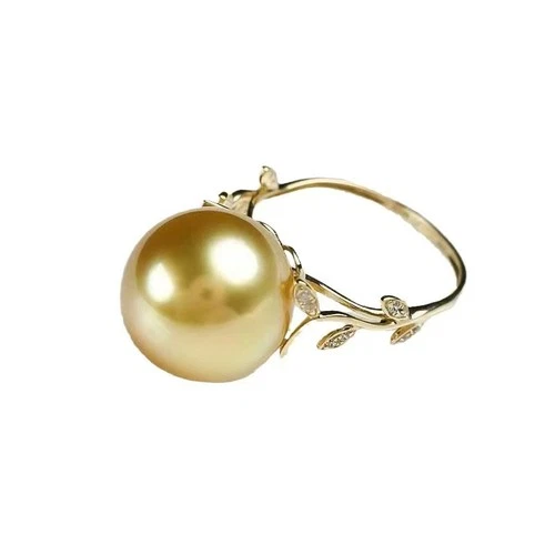 Charming 10mm Natural South Sea Genuine Gold Perfect Round Pearl Ring 78AAAA