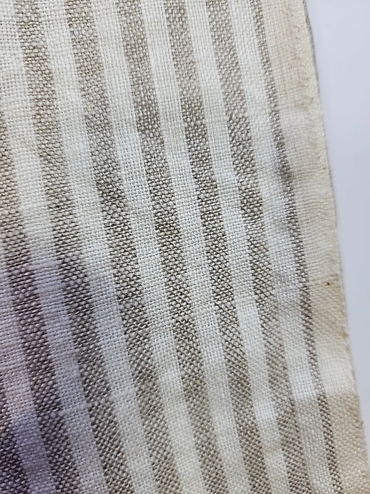 1.4yds X 45"w Vtg Ecru & Greige Vertical Striped Linen Sewing Drapery Fabric - Image 2 of 4