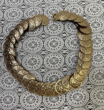 Vintage 80s Gold Coin Linked Medallion Disc Stretch Belt Boho Glam 27-42 inches