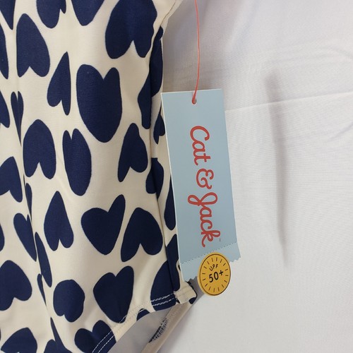 Cat & Jack Girls 3T One Piece Swimsuit Swimwear Navy White Hearts 50+UPF NWT - Picture 3 of 7
