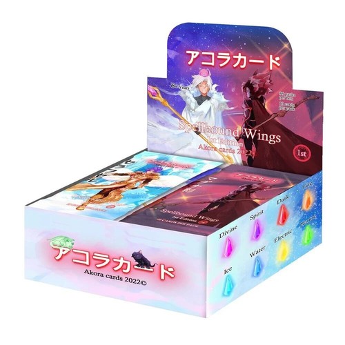 Akora TCG SPELLBOUND WINGS First Ed Booster Box Factory Sealed mit Acryl Case