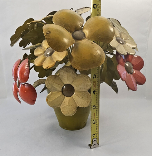 MCM 60ERer Emaille Metall Blumenarrangement Schmetterling Retro grün orange gelb - Bild 11 von 11