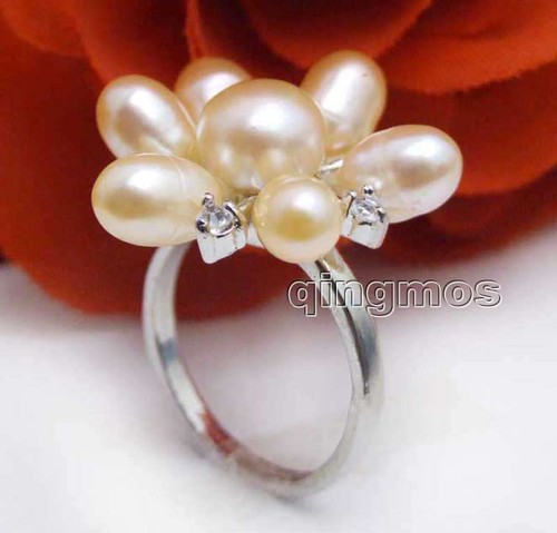 Fashion Women Jewelry Gift 20mm Flower Rice Natural Pink Pearl Ring for Women #9 - Picture 1 of 8