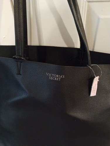 Victoria's Secret Black Pebbled Faux Leather Large Tote Bag With Tag Small Mark - Picture 3 of 16