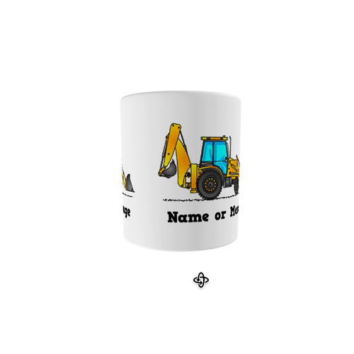 Personalized Backhoe Mug. Coffee Mug with Yellow Backhoe. Custom Construction - Video 1 of 1