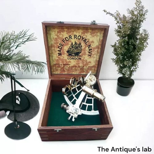 Nautical 9" Brass Sextant With Wooden Box Royal Navy Navigation Working Sextant - Picture 5 of 6