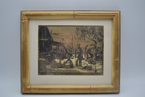 Vintage Art LOT of 4: Lionel Barrymore Etching Framed Signed, Gold Foil w/ Black - Picture 13 of 21